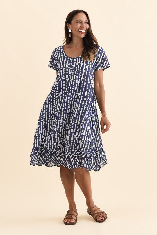 Lauren Navy Speckle Crinkle Cotton Dress,Brunette model,alt text|model:Cara image 8