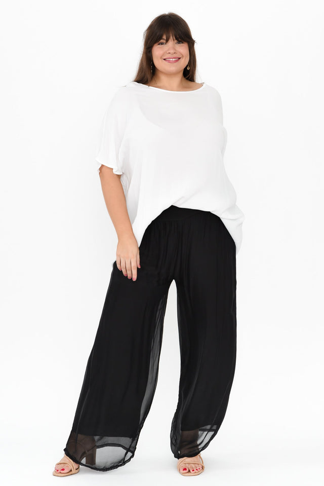 Laurier Black Silk Wide Leg Pants,Brunette model,alt text|model:Gabby image 9