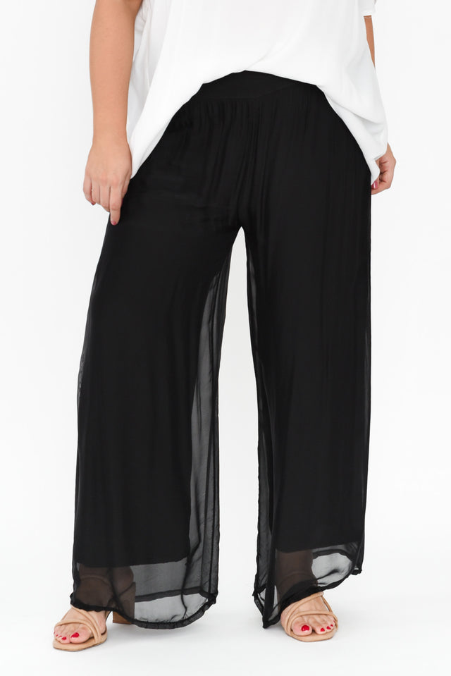 Laurier Black Silk Wide Leg Pants,Brunette model,plus-size,plus-size-evening-dresses,plus-size-wedding-guest-dresses,plus-size-cocktail-dresses,plus-size-formal-dresses,plus-size-mother-of-the-bride-dresses,plus-size-race-day-dresses,curve-bottoms,plus-size-Pants,plus-size-work-edit,alt text|model:Gabby image 8