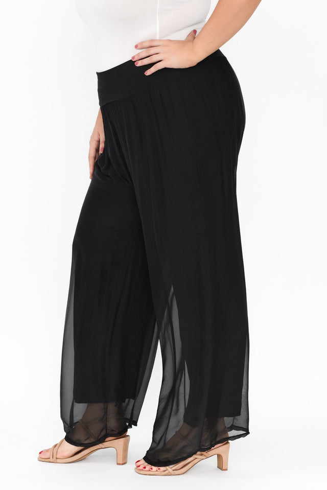 Laurier Black Silk Wide Leg Pants,Brunette model,alt text|model:Gabby image 10