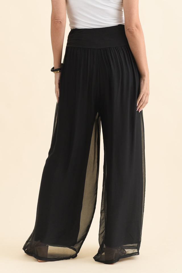 Laurier Black Silk Wide Leg Pants,Brunette model,alt text|model:MJ image 5