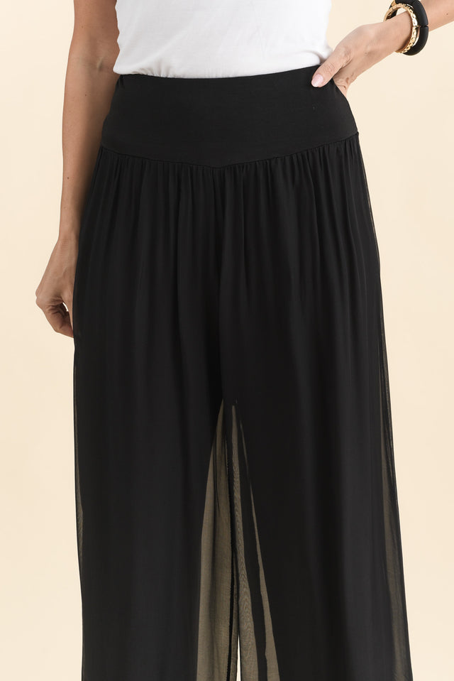 Laurier Black Silk Wide Leg Pants,Brunette model,alt text|model:MJ image 6
