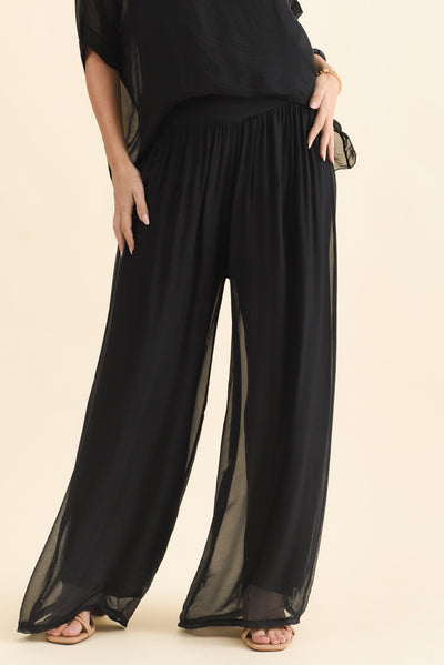 Laurier Black Silk Wide Leg Pants