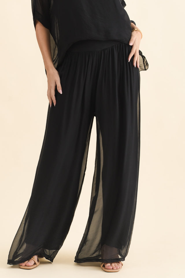 Laurier Black Silk Wide Leg Pants,Brunette model,alt text|model:MJ