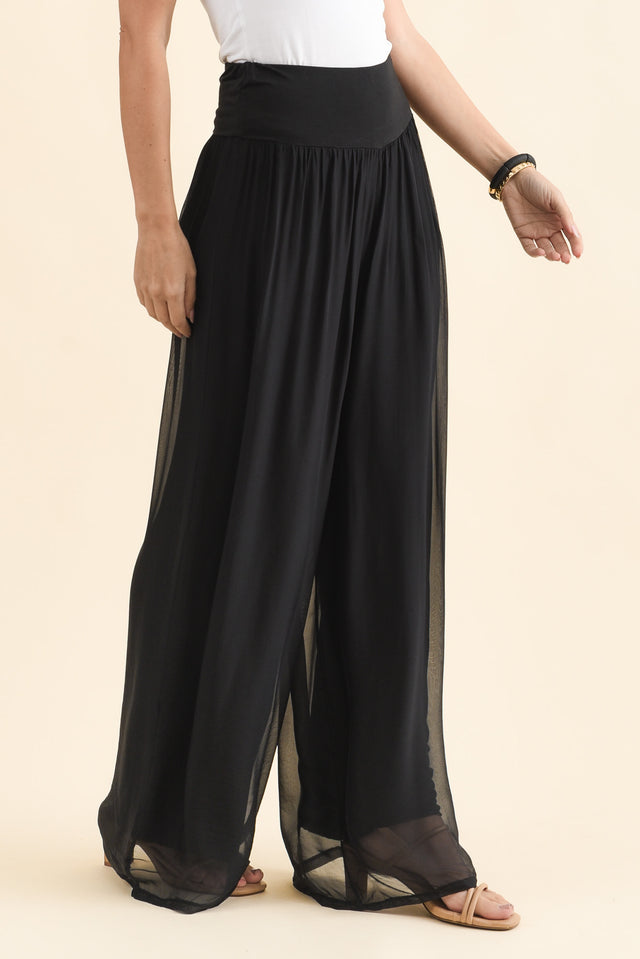 Laurier Black Silk Wide Leg Pants,Brunette model,alt text|model:MJ image 4
