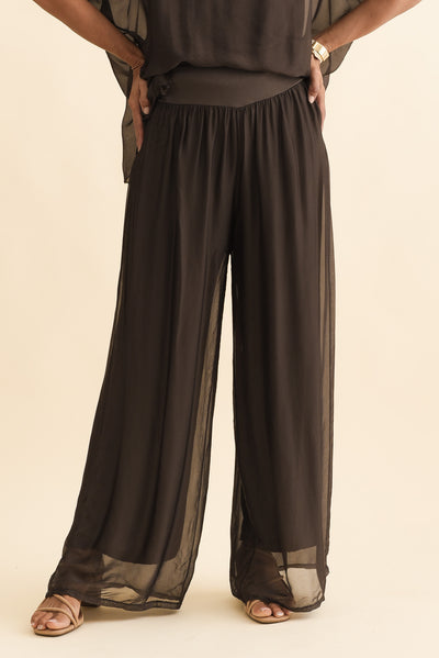 Laurier Chocolate Silk Wide Leg Pants