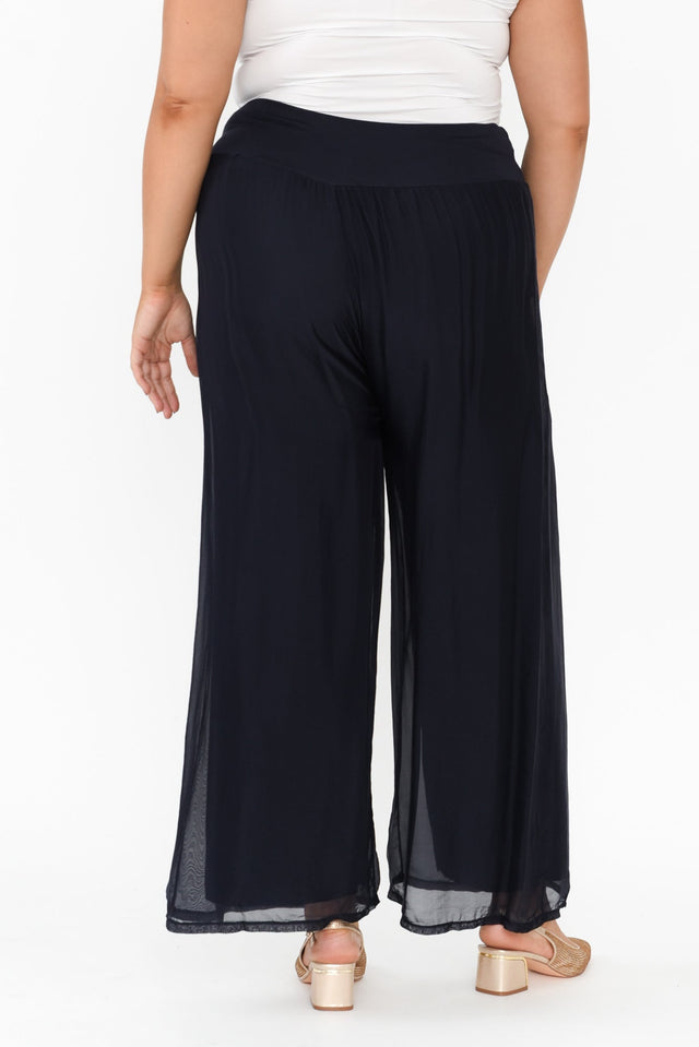 Laurier Navy Silk Wide Leg Pants,Brunette model,alt text|model:Gabby image 13
