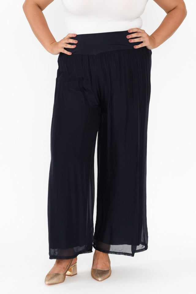 Laurier Navy Silk Wide Leg Pants,Brunette model,plus-size,curve-bottoms,plus-size-Pants,alt text|model:Gabby image 10