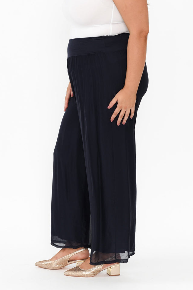 Laurier Navy Silk Wide Leg Pants,Brunette model,alt text|model:Gabby image 12