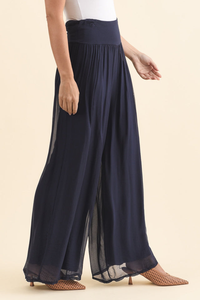 Laurier Navy Silk Wide Leg Pants,Brunette model,alt text|model:MJ image 5
