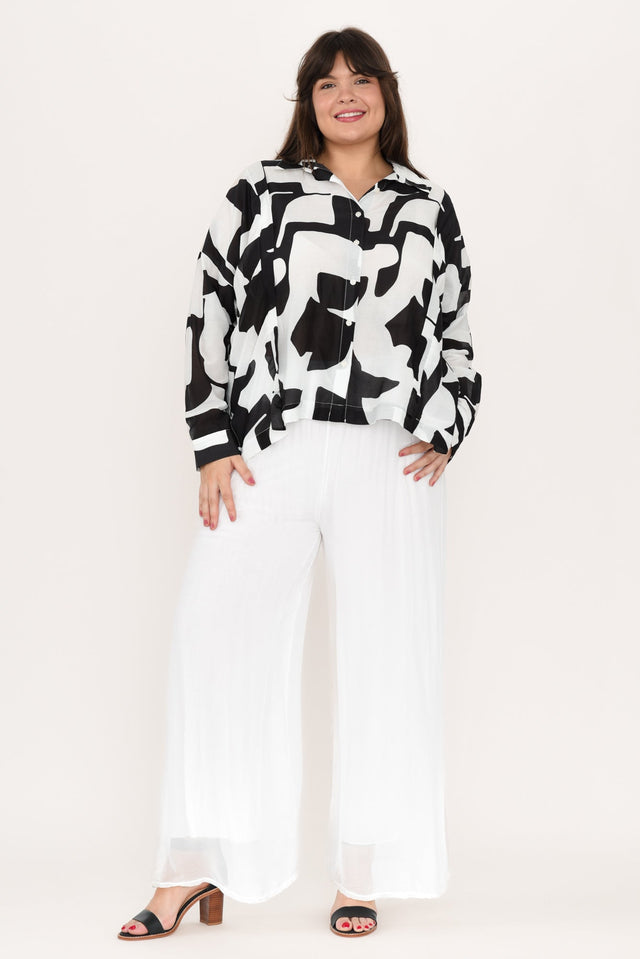 Laurier White Silk Wide Leg Pants,Brunette model,alt text|model:Gabby image 8