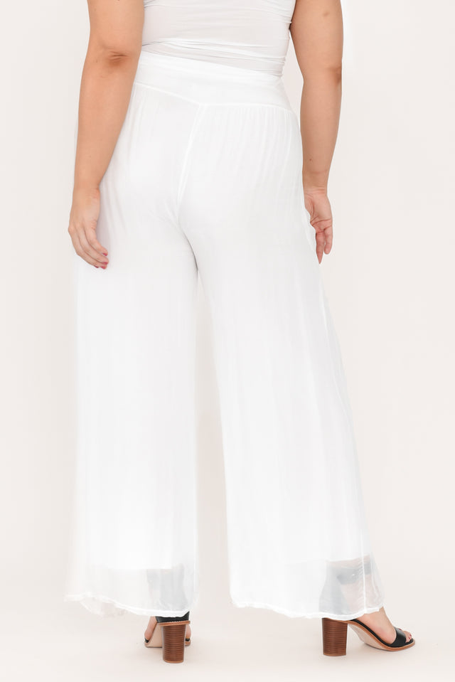 Laurier White Silk Wide Leg Pants,Brunette model,alt text|model:Gabby image 10