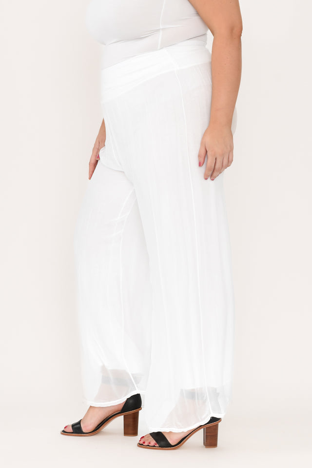 Laurier White Silk Wide Leg Pants,Brunette model,alt text|model:Gabby image 9