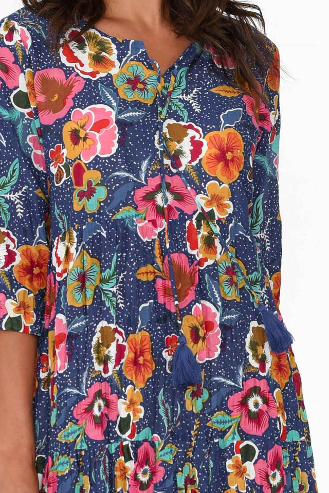 Layla Navy Blossom Crinkle Cotton Dress image 6