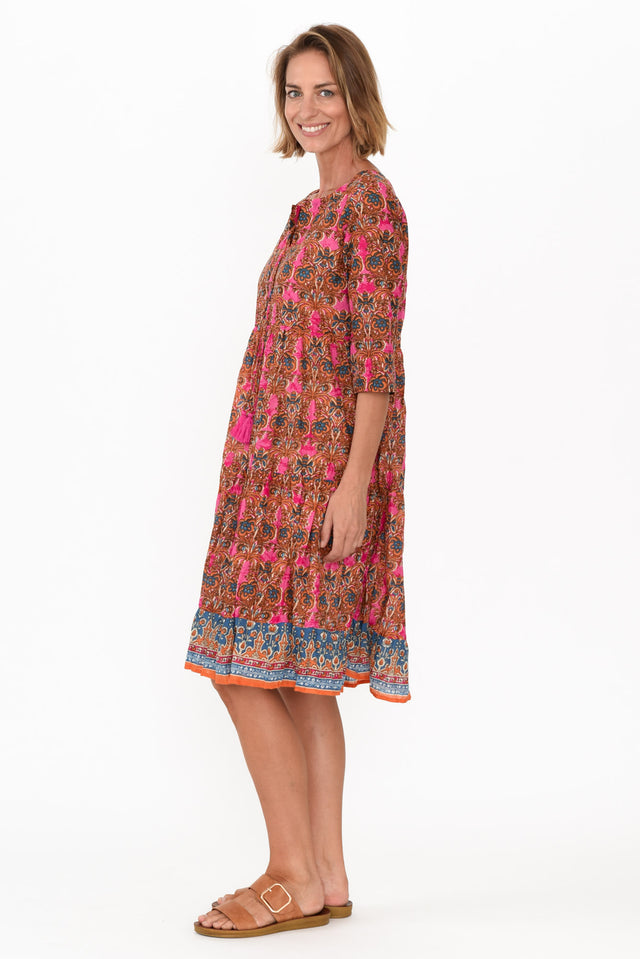 Layla Rust Abstract Crinkle Cotton Dress