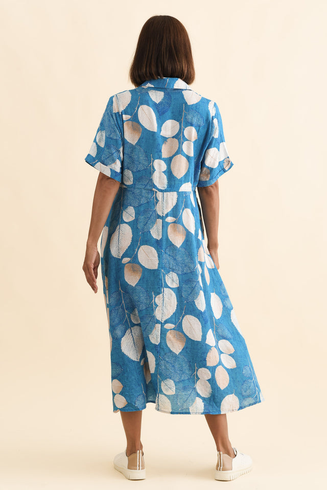 Leigh Blue Leaf Tie Dress,Brunette model,alt text|model:Cara image 5