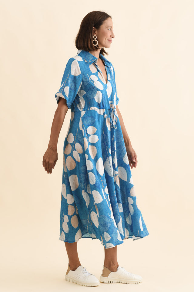 Leigh Blue Leaf Tie Dress,Brunette model,alt text|model:Cara image 4