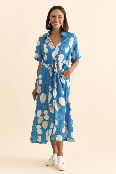 Leigh Blue Leaf Tie Dress