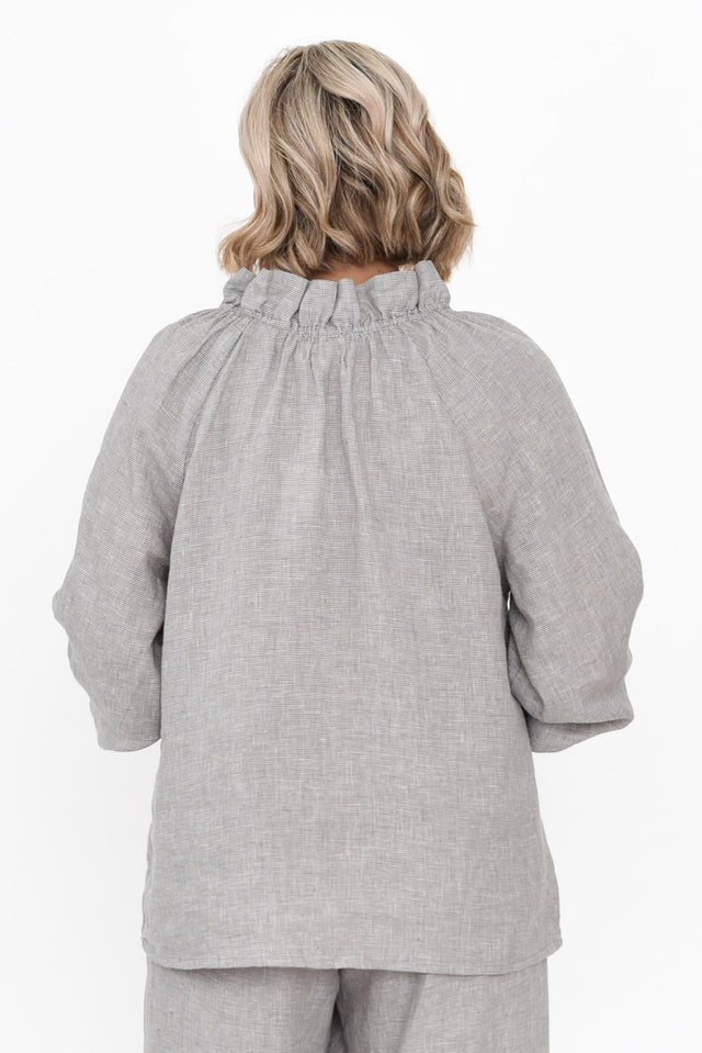 Leland Grey Linen Ruched Collar Top image 5