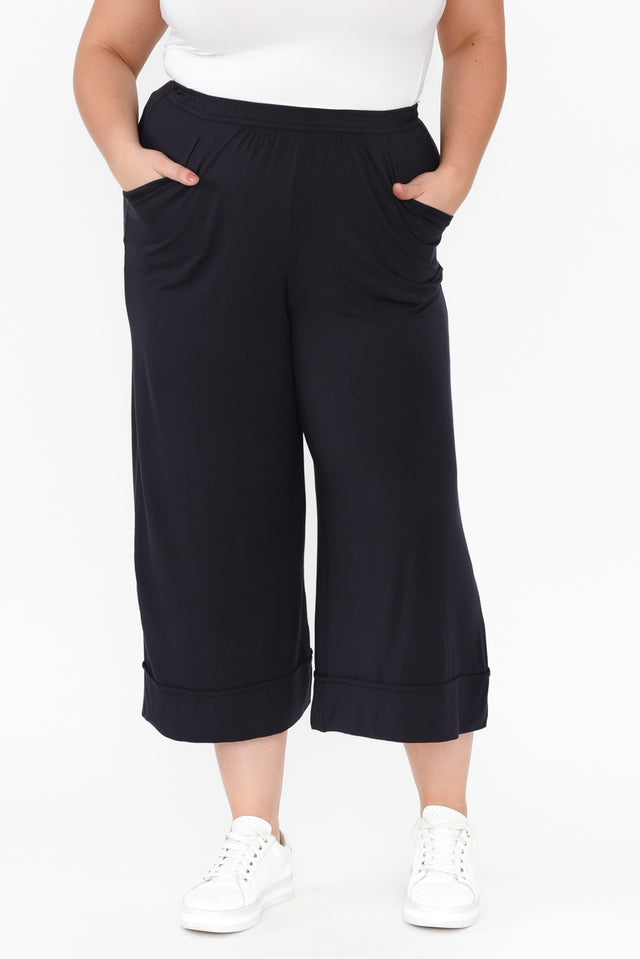 Lena Navy Micro Modal Resort Pants,Brunette model,alt text|model:Gabby image 12