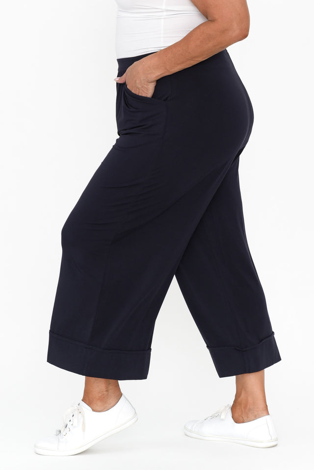 Lena Navy Micro Modal Resort Pants,Brunette model,alt text|model:Pilita image 10