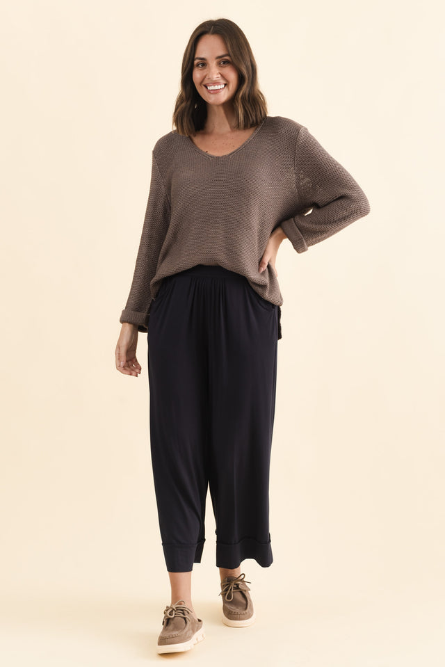 Lena Navy Micro Modal Resort Pants,Brunette model,alt text|model:MJ image 8