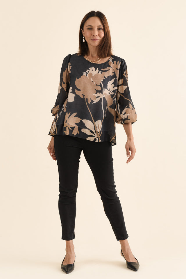 Lenah Black Floral Sleeved Top,Full Body,Brunette model,alt text|model:Cara image 6