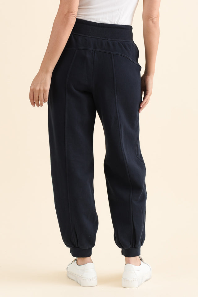 Leo Navy Cotton Sweatpants,brunette model,Back of Outfit,alt text|model:MJ image 4