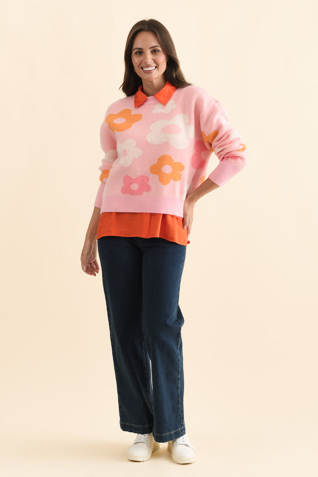 Leonie Pink Flower Knit Sweater,Brunette model,alt text|model:MJ image 3