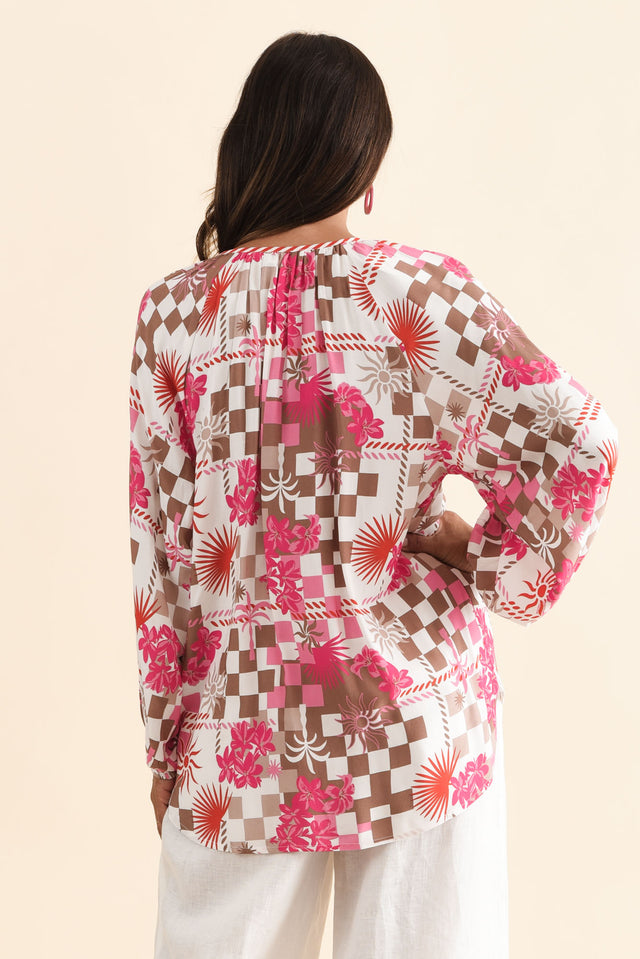Leonora Red Tropical Button Blouse,Brunette model,alt text|model:Cara image 5