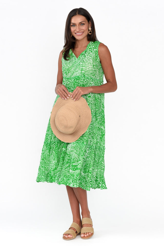 Leros Green Jungle Organic Cotton Midi Dress