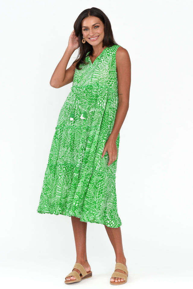 Leros Green Jungle Organic Cotton Midi Dress