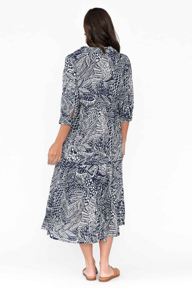Leros Navy Jungle Organic Cotton Shirt Dress image 6