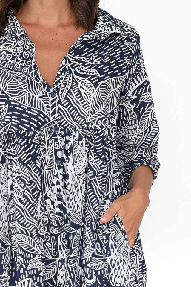 Leros Navy Jungle Organic Cotton Shirt Dress image 4