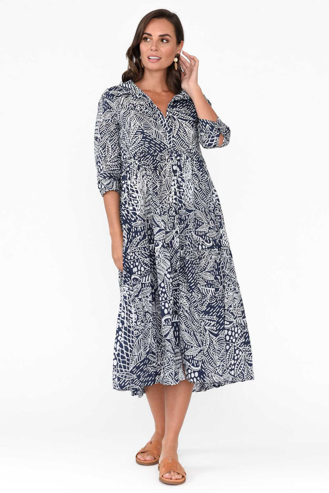 Leros Navy Jungle Organic Cotton Shirt Dress image 3