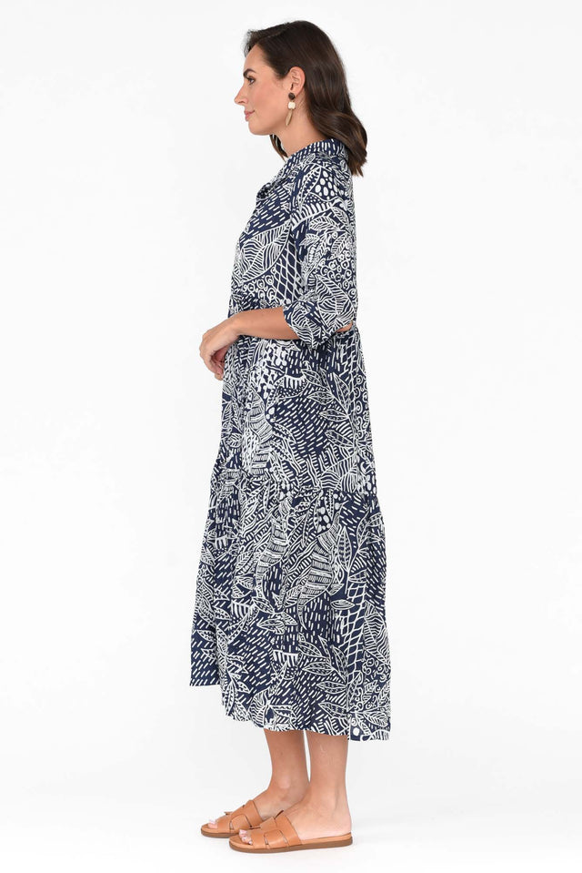 Leros Navy Jungle Organic Cotton Shirt Dress image 5