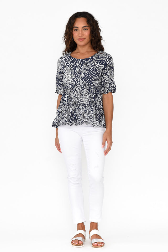 Leros Navy Jungle Organic Cotton Top