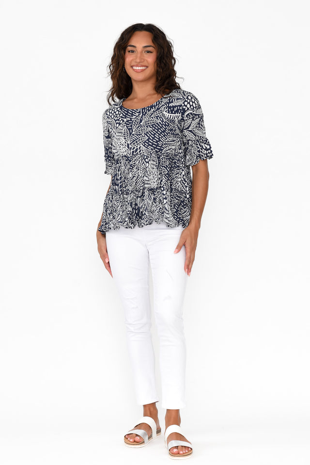 Leros Navy Jungle Organic Cotton Top