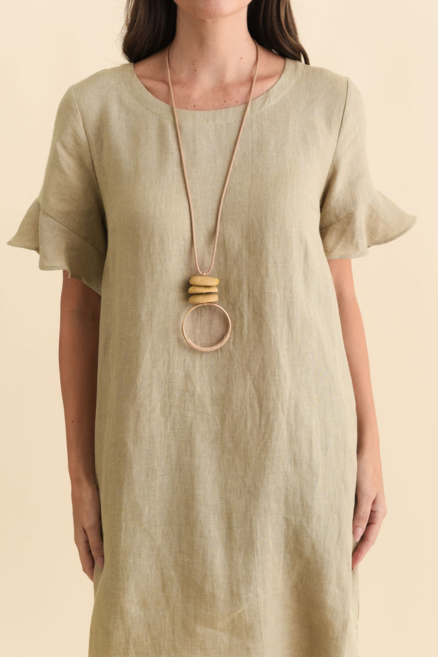 Lesley Taupe Linen Flutter Sleeve Dress,Brunette model,alt text|model:MJ image 7