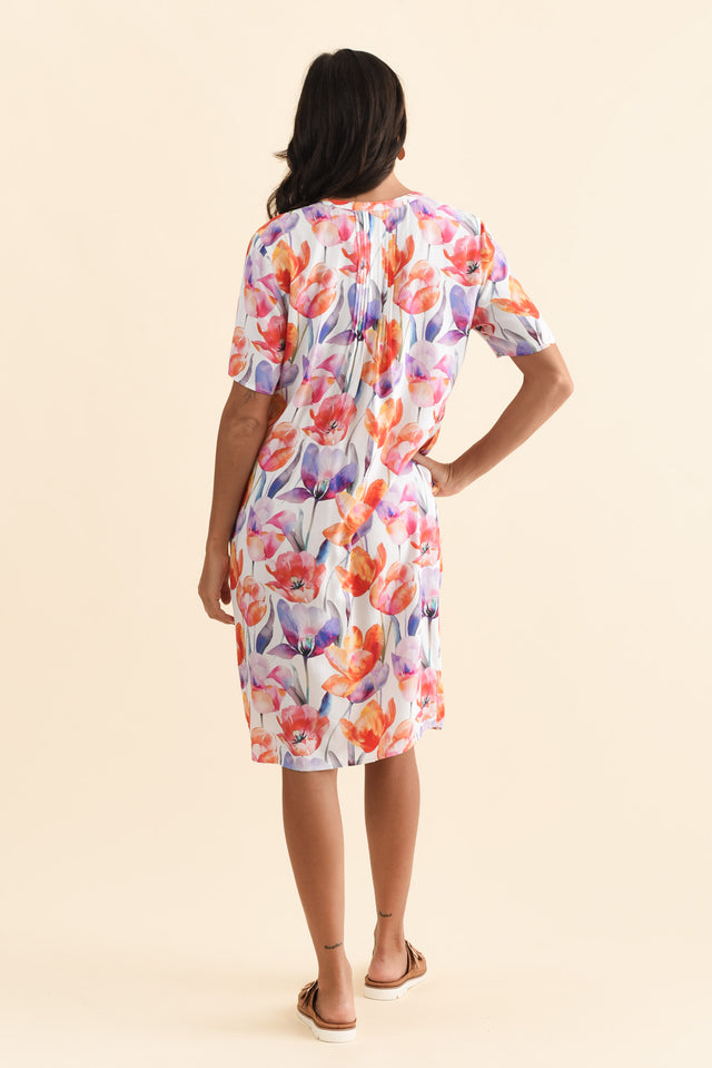 Leticia Orange Flower Midi Dress,Brunette model,alt text|model:Brontie image 5