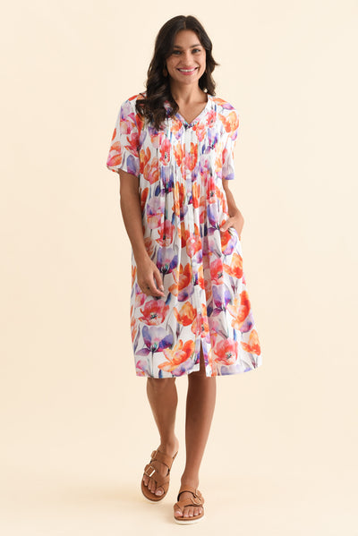 Leticia Orange Flower Midi Dress