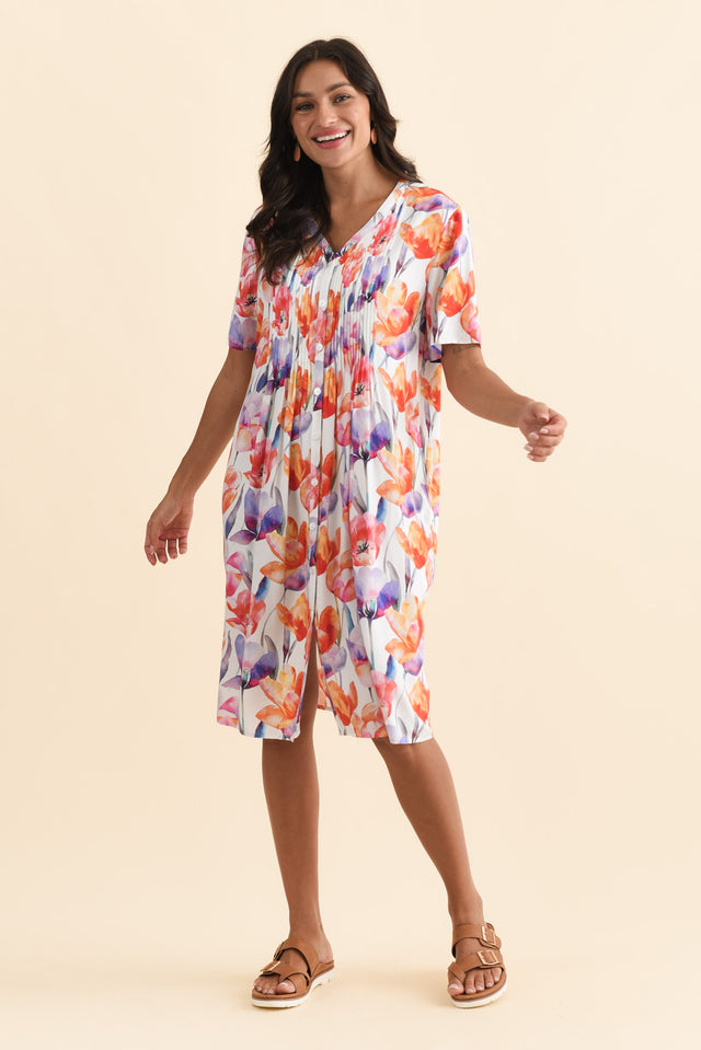 Leticia Orange Flower Midi Dress,Brunette model,alt text|model:Brontie image 3