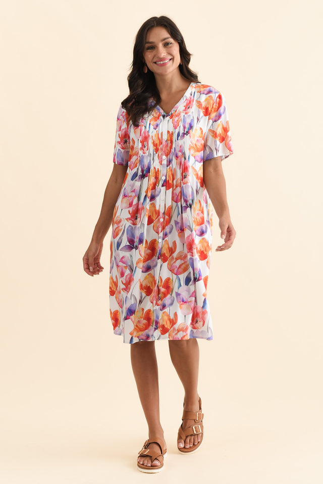 Leticia Orange Flower Midi Dress,Brunette model,alt text|model:Brontie image 7