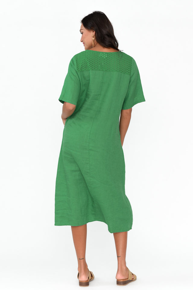 Lettice Green Broderie Linen Dress image 5