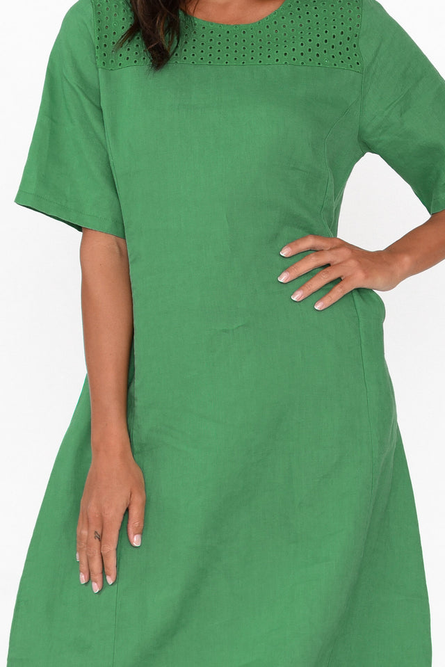 Lettice Green Broderie Linen Dress image 3