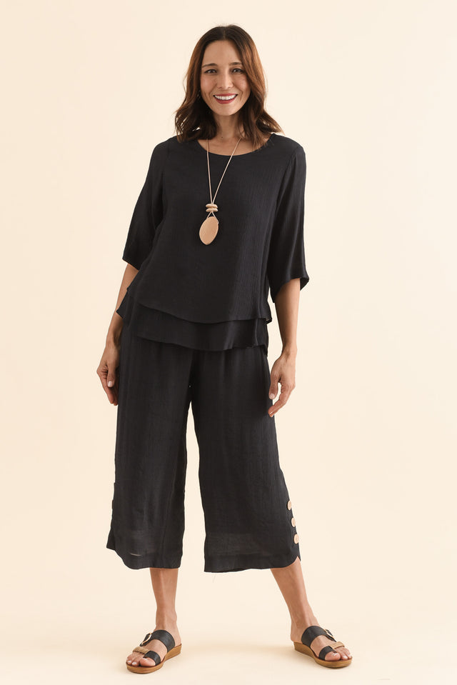 Lettie Black Button Pants,Full Body,Brunette model,alt text|model:Cara image 3
