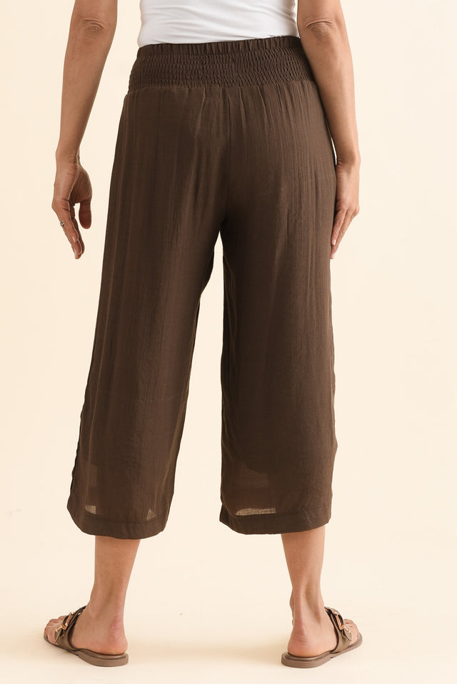 Lettie Chocolate Button Pants,Back,Brunette model,alt text|model:Cara image 4