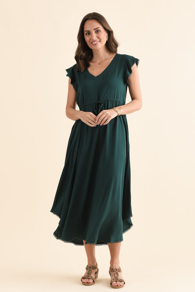 Libby Emerald Midi Dress,Full Body,Brunette model,alt text|model:MJ image 6