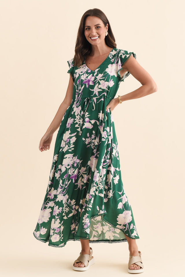 Libby Green Flower Midi Dress,Brunette model,alt text|model:MJ image 4