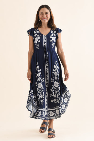 Libby Navy Bloom Midi Dress